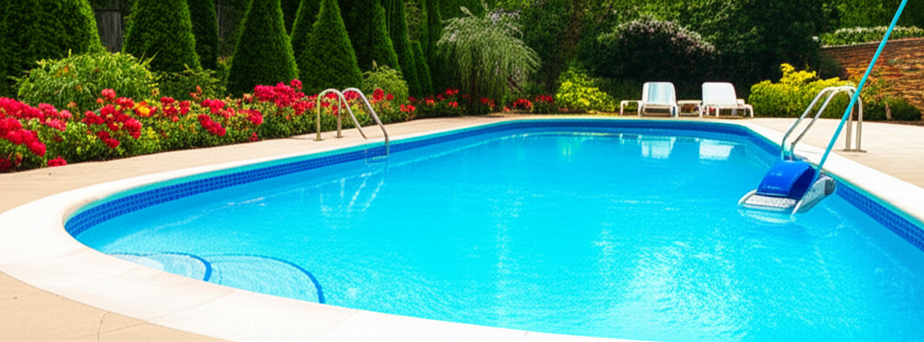 – Generate a high-quality, relevant image prompt for: Pool Care: Effortless & Stunning Maintenance T