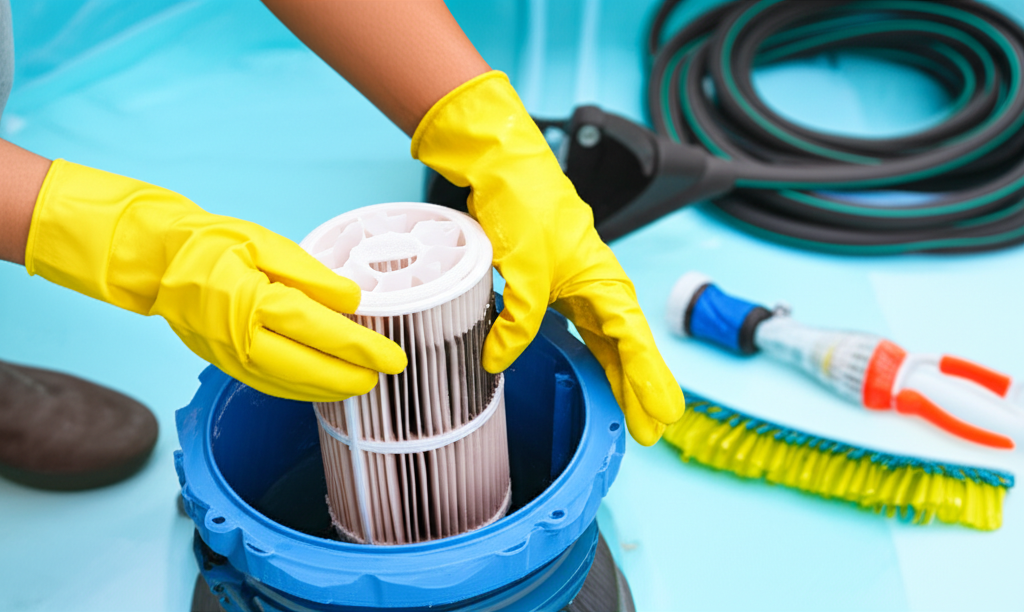 &ndash; Generate a high-quality, relevant image prompt for: Filter Cleaning: Expert Tips for Best Pool Wat