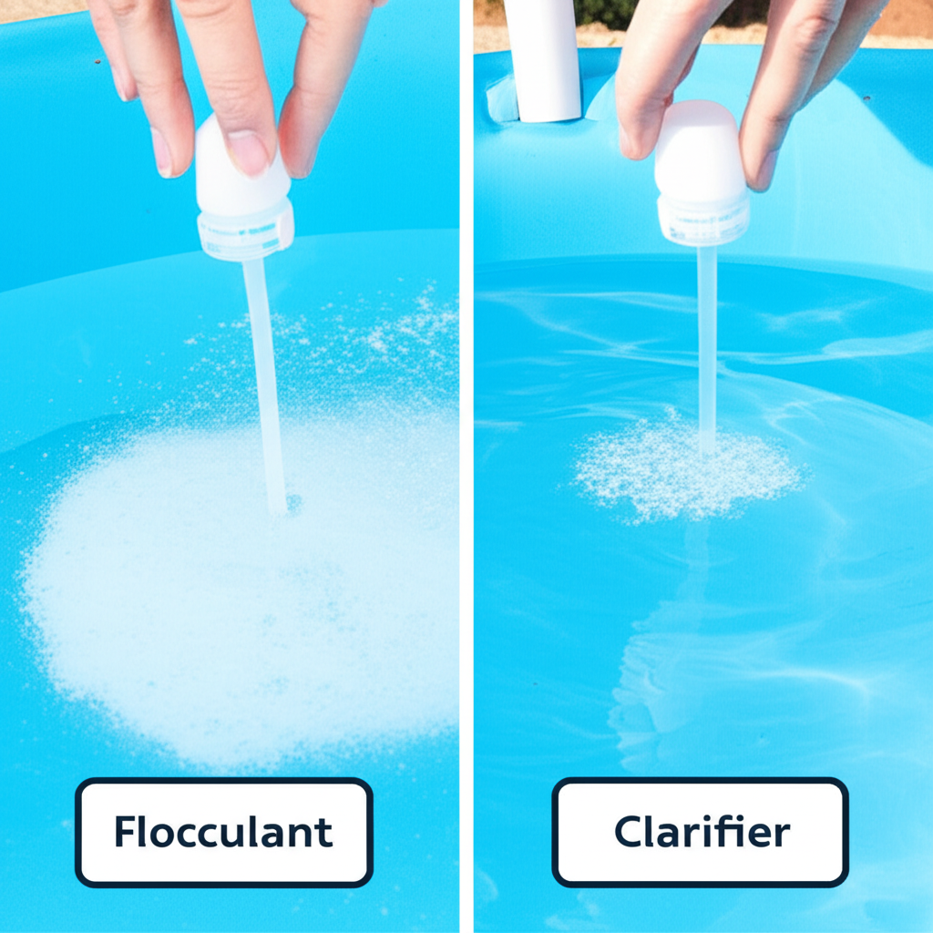 &ndash; Generate a high-quality, relevant image prompt for: Pool Flocculant vs Clarifier: Unlock Clear Wat