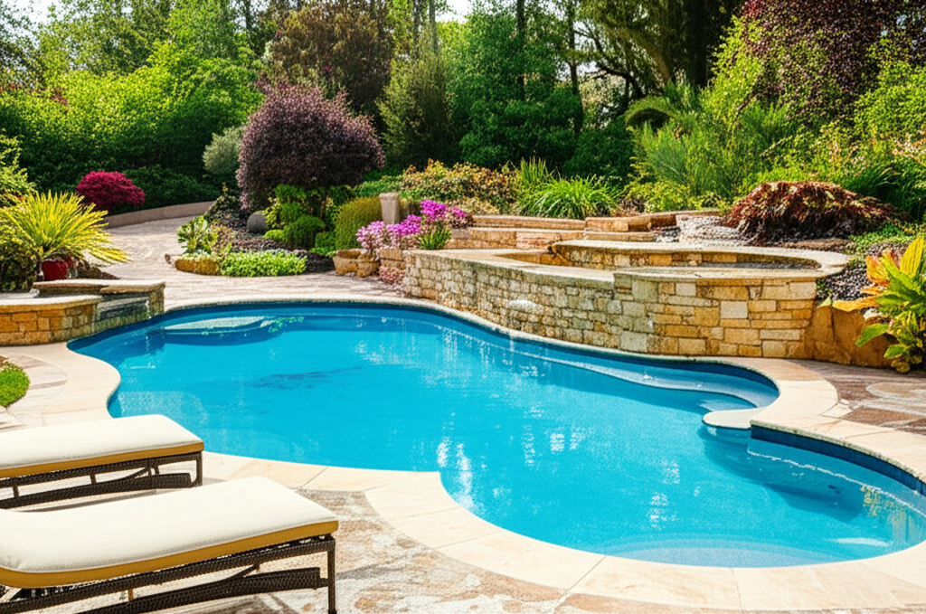 &ndash; Generate a high-quality, relevant image prompt for: Pool Landscaping: Stunning, Best Backyard Desi