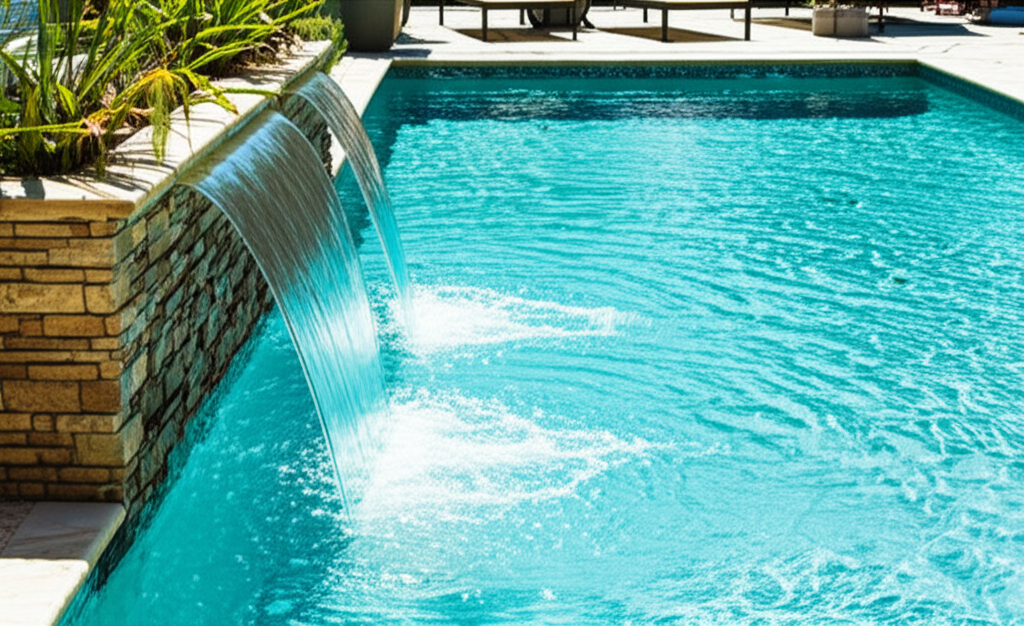 &ndash; Generate a high-quality, relevant image prompt for: Pool Water Features: Stunning & Amazing Additi