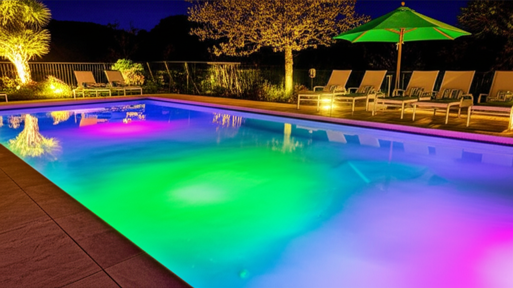 &ndash; Generate a high-quality, relevant image prompt for: LED Pool Lights: Ultimate Color-Changing Ideas