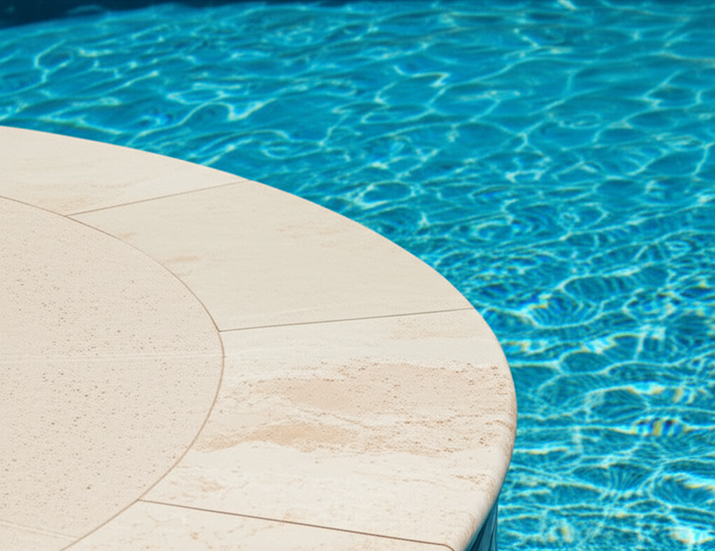 &ndash; Generate a high-quality, relevant image prompt for: Pool Coping: Stunning Tiles & Effortless Renov