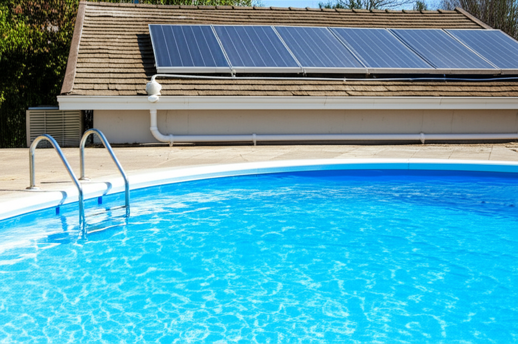 – Generate a high-quality, relevant image prompt for: Solar Pool Heaters: Must-Have, Affordable Warm