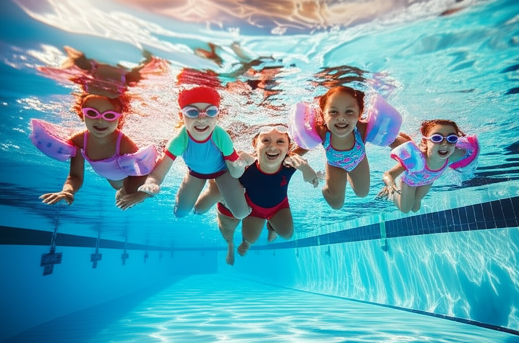&ndash; Generate a high-quality, relevant image prompt for: Swimming Lessons: Ultimate Safety for Happy Ki